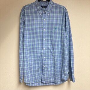 Ralph Lauren Men’s Blue/Green Casual Button Down Shirt Collared green Pony XL